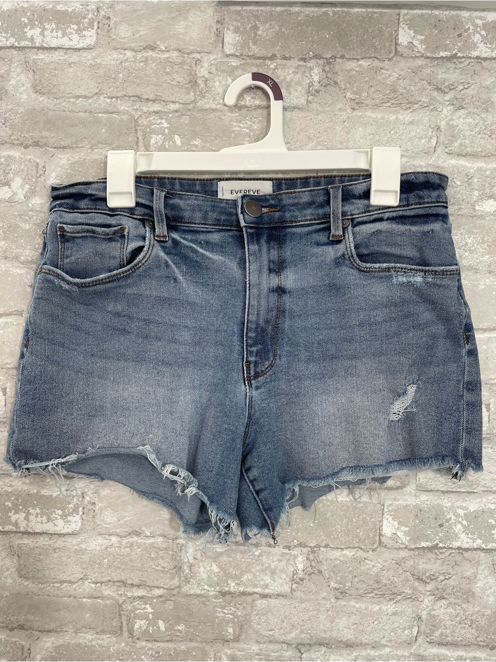 Evereve Light Blue Distressed High-Rise The Ever Denim Shorts